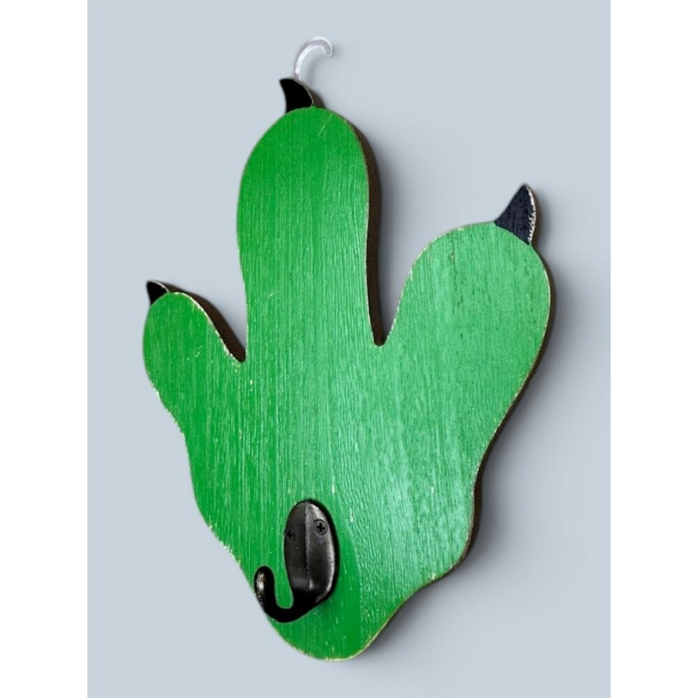Hobby Lobby Green Cactus Dinosaur Footprint Wall Hook Wooden Boho Decor - Picture 2 of 2
